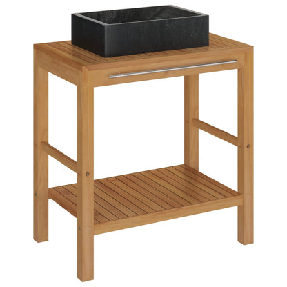 Waschtisch Massivholz Teak mit Waschbecken Marmor Schwarz