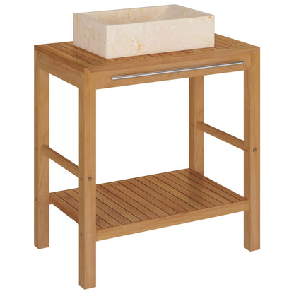 Waschtisch Massivholz Teak mit Waschbecken Marmor Creme