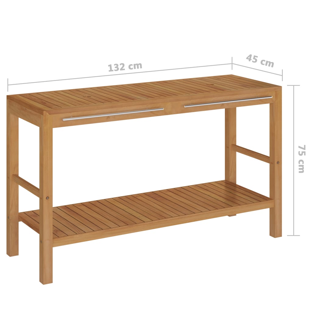 Waschtisch Massivholz Teak mit Waschbecken Marmor Creme