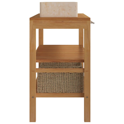 Waschtisch Massivholz Teak mit Waschbecken Marmor Creme