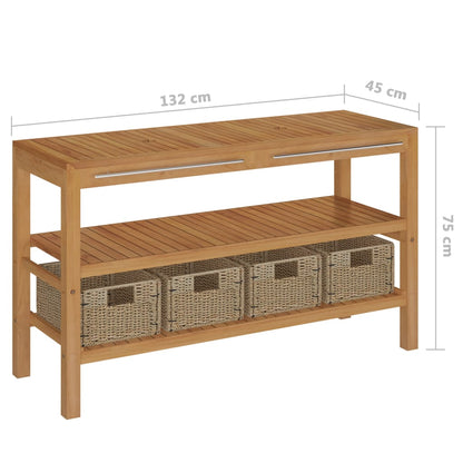 Waschtisch Massivholz Teak mit Waschbecken Marmor Creme