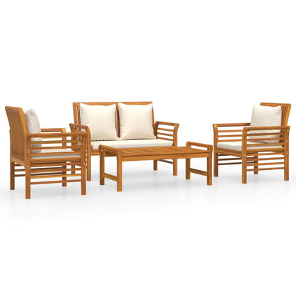 4-piece garden lounge set with cushions solid acacia wood