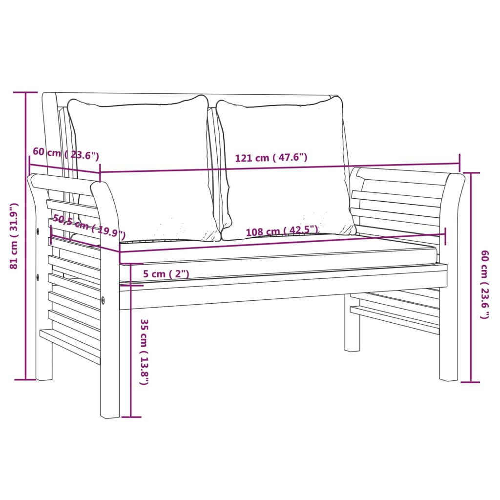 4-piece garden lounge set with cushions solid acacia wood