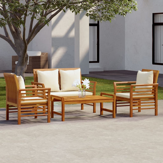 4-piece garden lounge set with cushions solid acacia wood