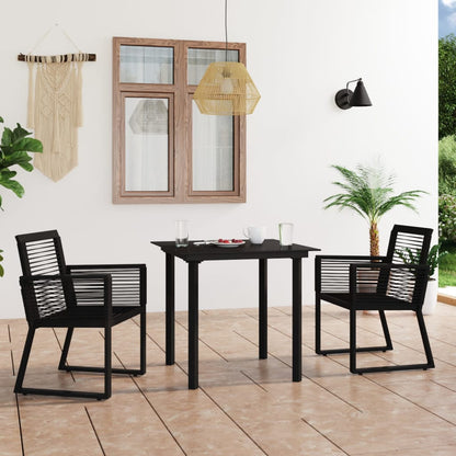 3-tlg. Garten-Essgruppe PVC Rattan Schwarz