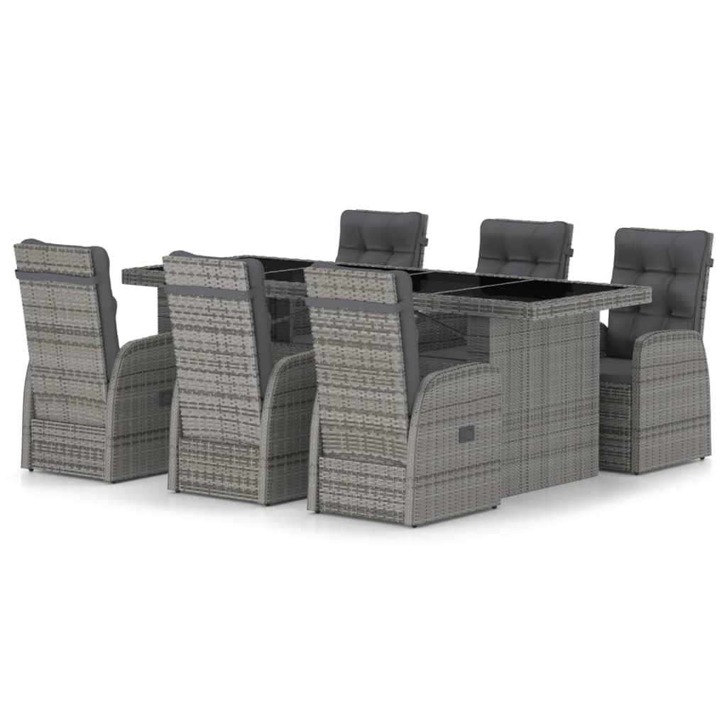 7-piece garden dining set with cushions poly rattan grey