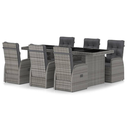 7-piece garden dining set with cushions poly rattan grey