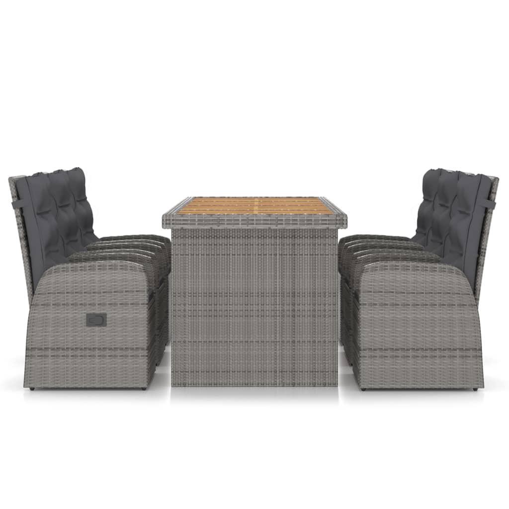 7-piece garden dining set with cushions poly rattan grey