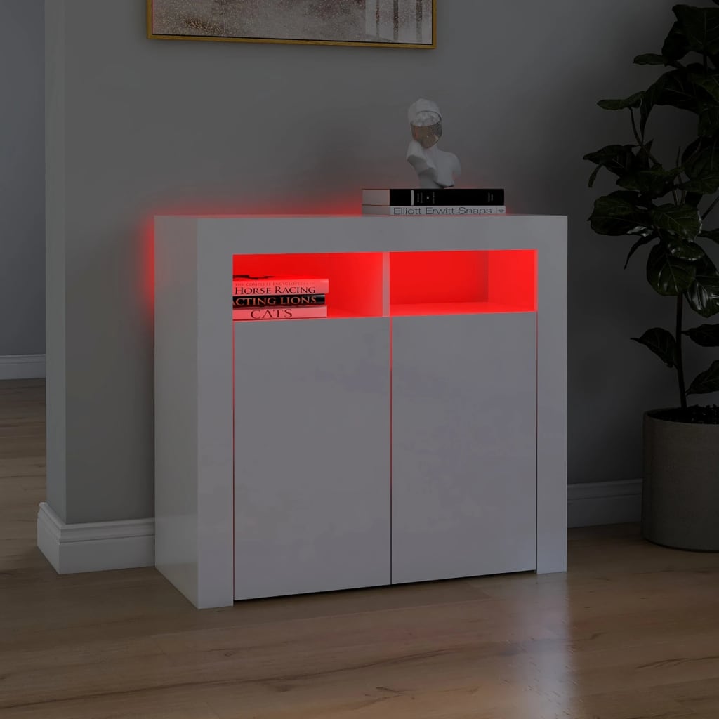 Sideboard mit LED-Leuchten Hochglanz-Weiß 80x35x75 cm