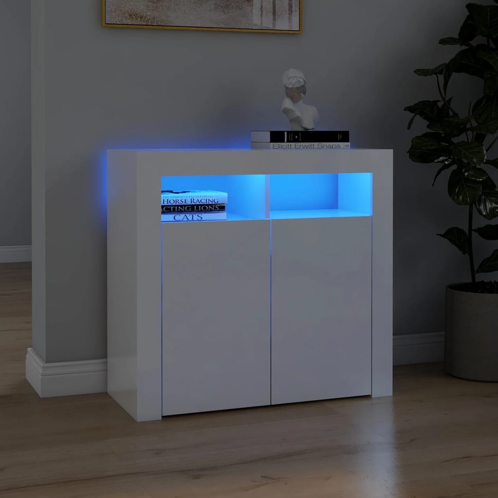 Sideboard mit LED-Leuchten Hochglanz-Weiß 80x35x75 cm