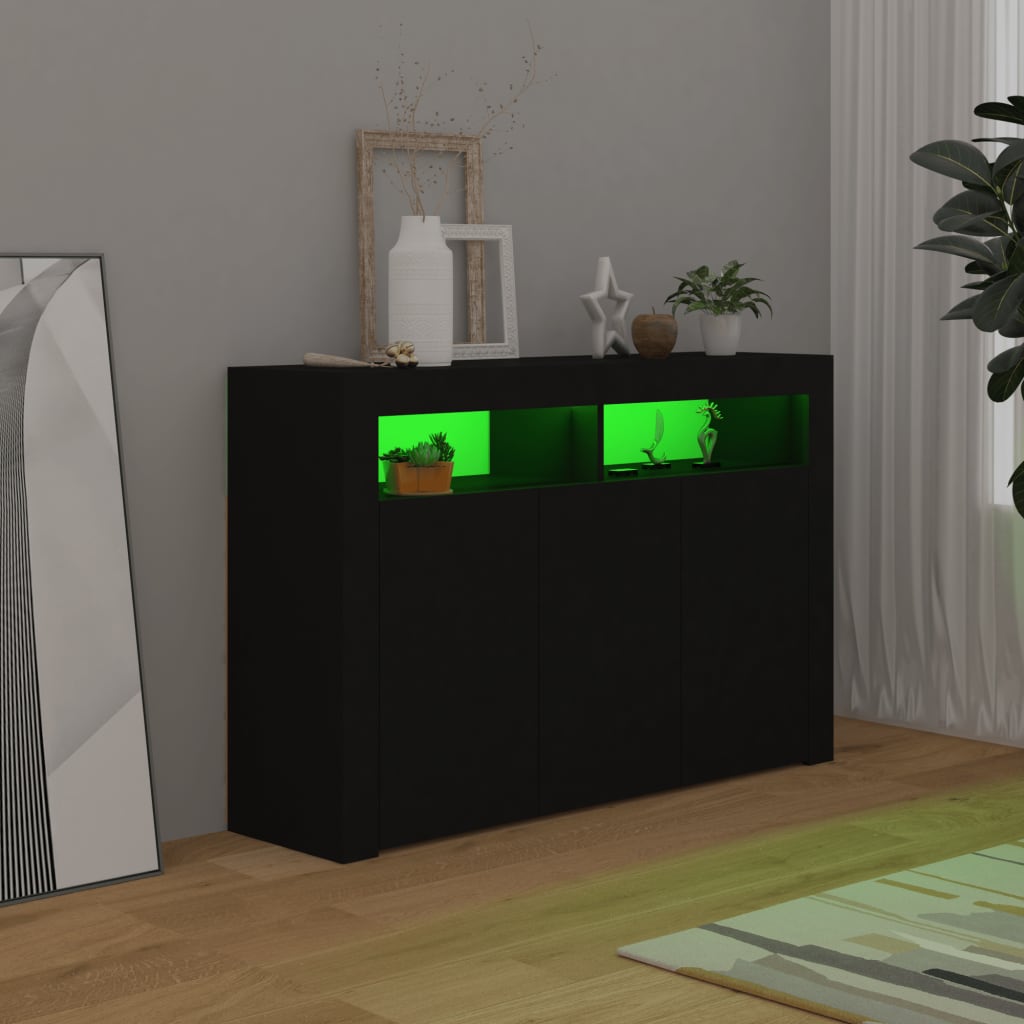 Sideboard mit LED-Leuchten Schwarz 115,5x30x75 cm