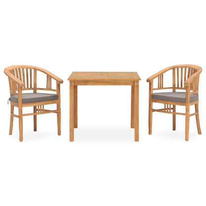 3-piece garden dining set with cushions made of solid teak wood