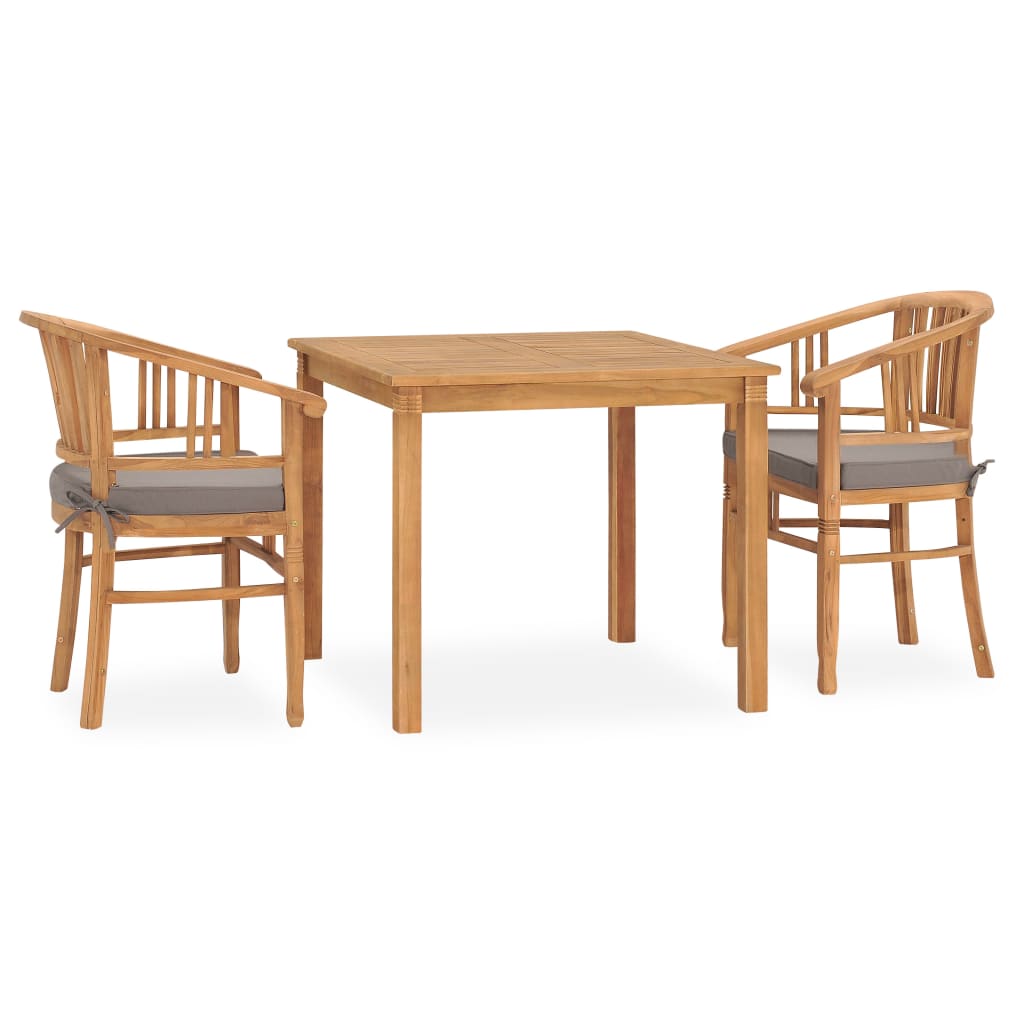 3-piece garden dining set with cushions made of solid teak wood