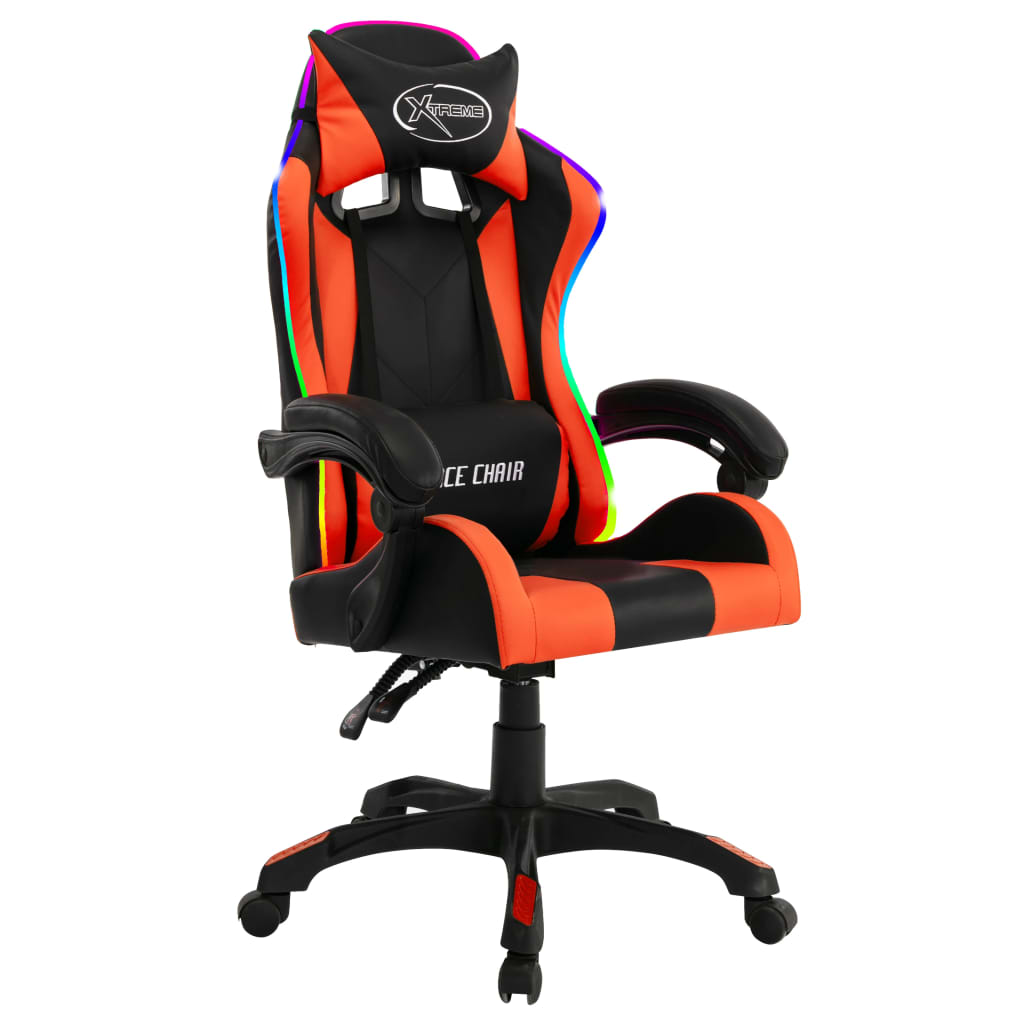 Gaming-Stuhl mit RGB LED-Leuchten Orange und Schwarz Kunstleder