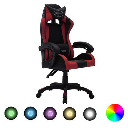 Gaming-Stuhl mit RGB LED-Leuchten Weinrot Schwarz Kunstleder