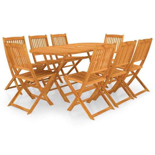 9-piece garden dining set, foldable, solid acacia wood