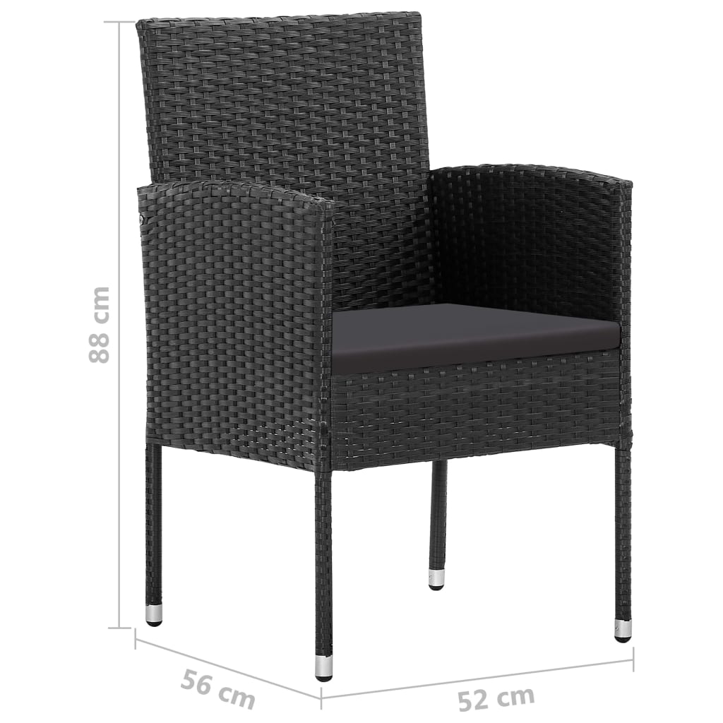 3-tlg. Garten-Essgruppe Poly Rattan Schwarz