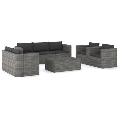 8-piece garden lounge set with cushions poly rattan grey