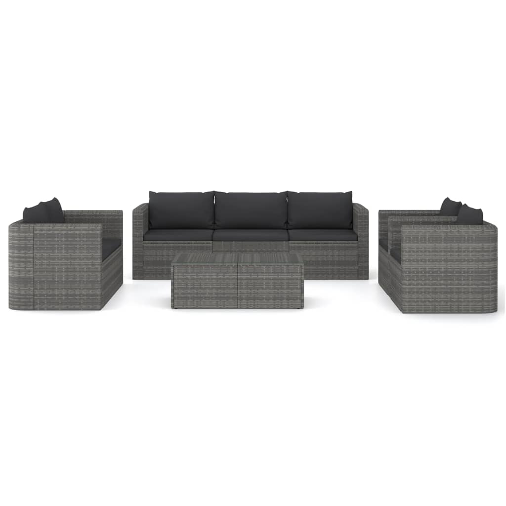 8-piece garden lounge set with cushions poly rattan grey