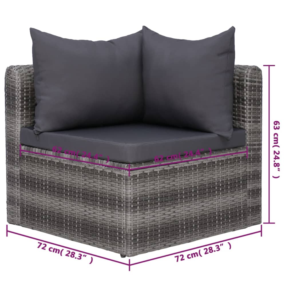 8-piece garden lounge set with cushions poly rattan grey