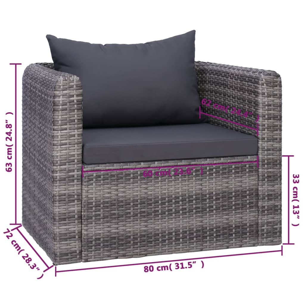 8-piece garden lounge set with cushions poly rattan grey