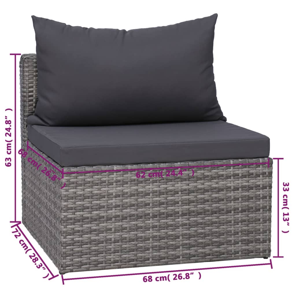 8-piece garden lounge set with cushions poly rattan grey