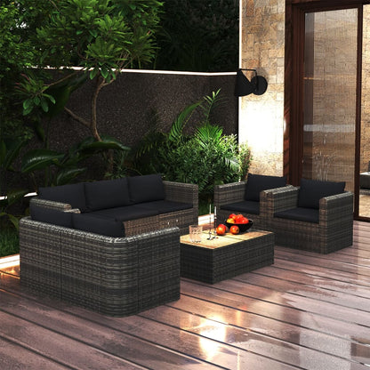 8-piece garden lounge set with cushions poly rattan grey