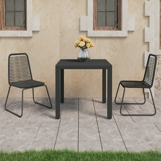 3-piece garden dining set PVC rattan black