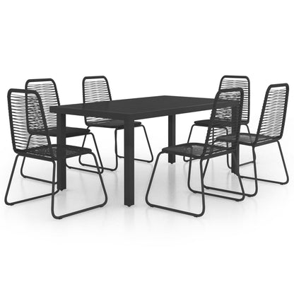 7-tlg. Garten-Essgruppe PVC Rattan Schwarz