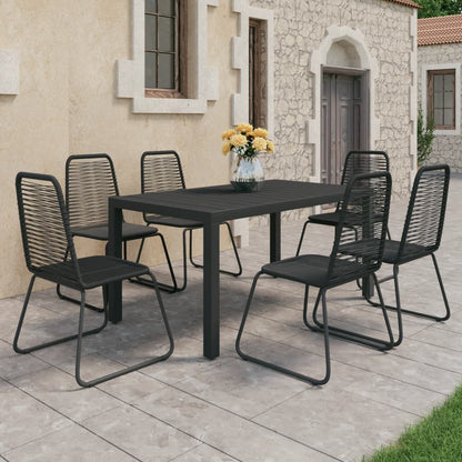 7-tlg. Garten-Essgruppe PVC Rattan Schwarz