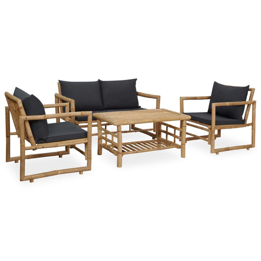 4-piece garden lounge set with bamboo cushions