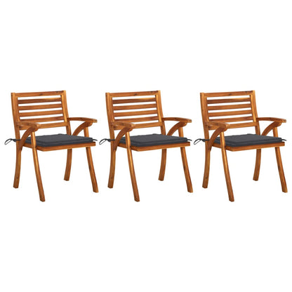 Garden dining chairs with cushions 3 pcs. Solid wood acacia