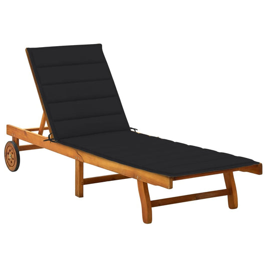 Sun lounger with cushion made of solid acacia wood