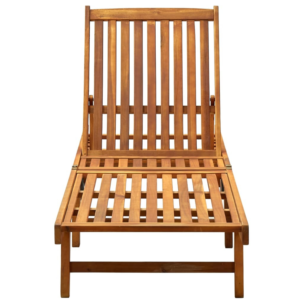 Sun lounger with cushion made of solid acacia wood