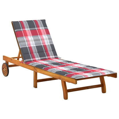 Sun lounger with cushion made of solid acacia wood