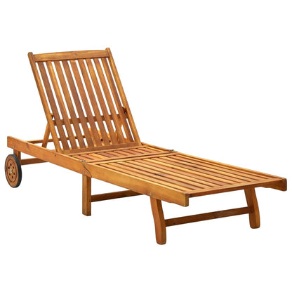 Sun lounger with cushion made of solid acacia wood