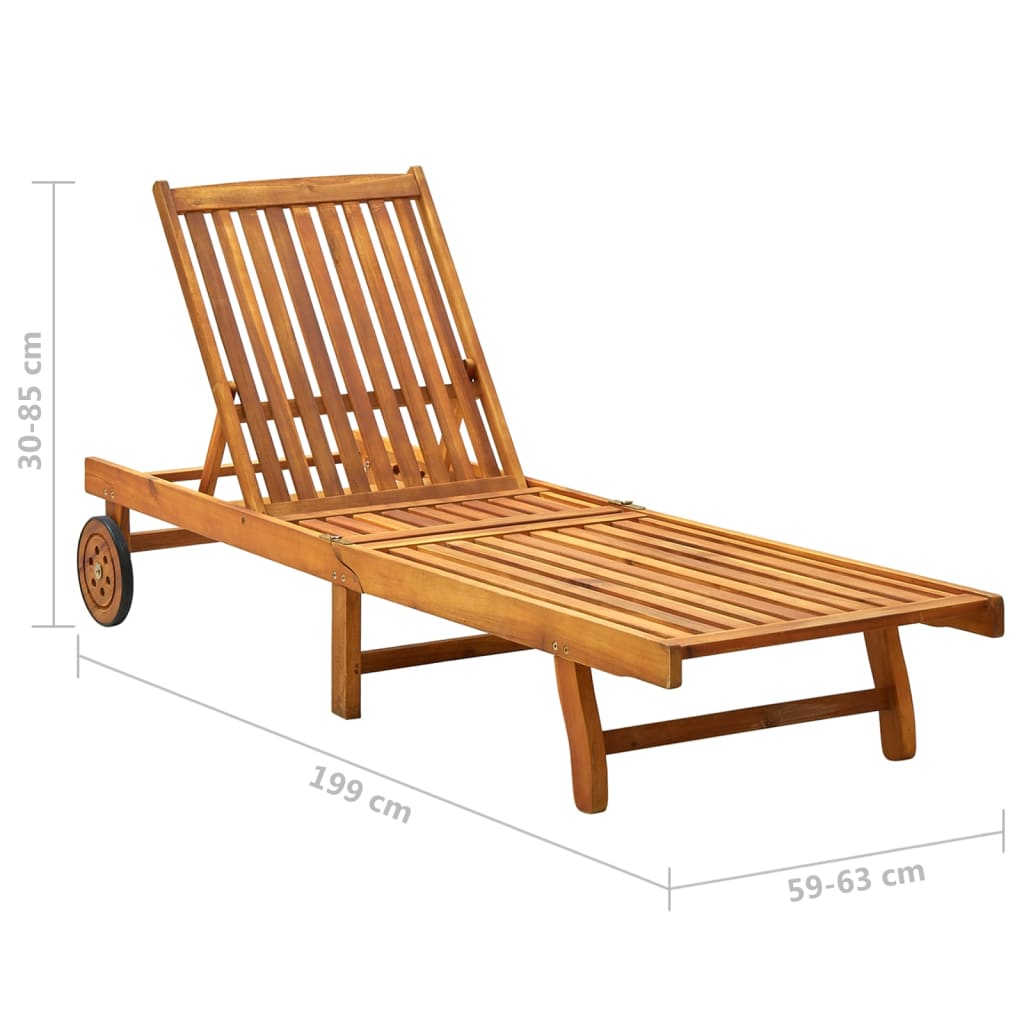 Sun lounger with cushion made of solid acacia wood