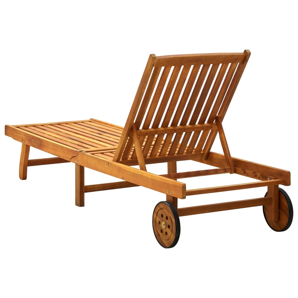 Sun lounger with cushion made of solid acacia wood