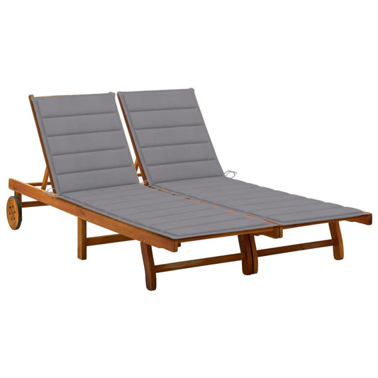 2-person sun lounger with cushions made of solid acacia wood