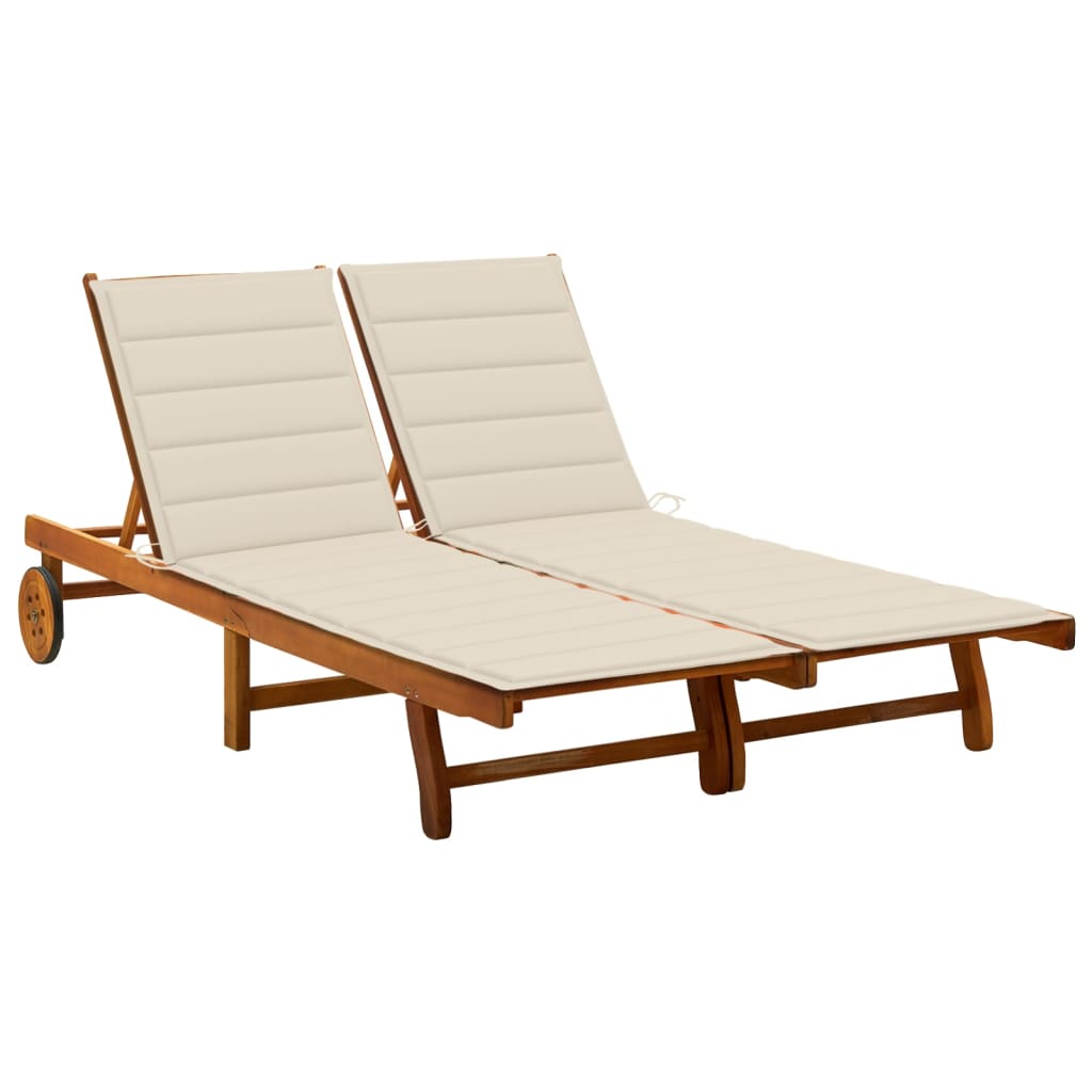 2-person sun lounger with cushions made of solid acacia wood