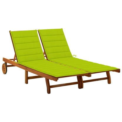 2-person sun lounger with cushions made of solid acacia wood