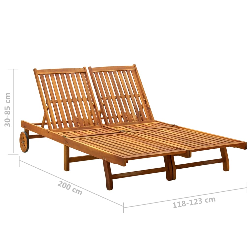 2-person sun lounger with cushions made of solid acacia wood