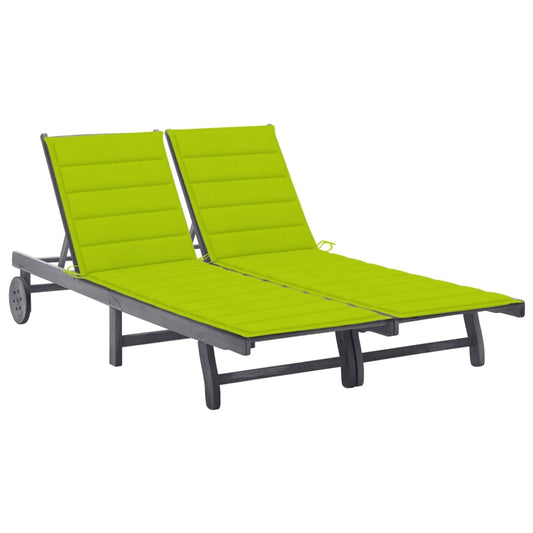 2-person sun lounger with cushion grey acacia solid wood