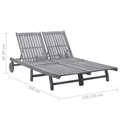 2-person sun lounger with cushion grey acacia solid wood