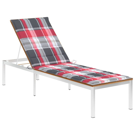 Sun lounger with cushion made of solid acacia wood and stainless steel