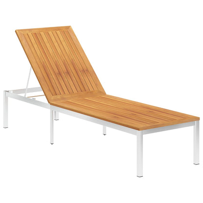 Sun lounger with cushion made of solid acacia wood and stainless steel