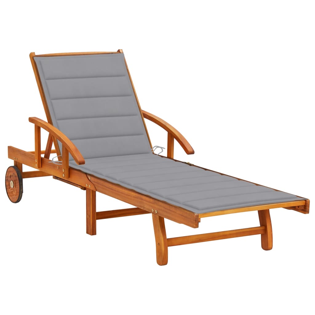 Sun lounger with cushion made of solid acacia wood