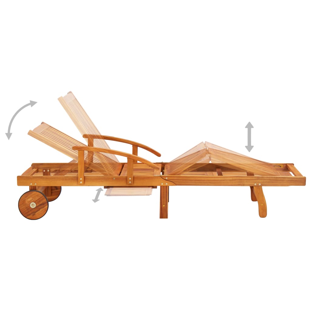 Sun lounger with cushion made of solid acacia wood