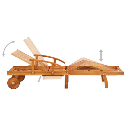 Sun lounger with table and cushion made of solid acacia wood