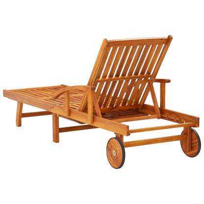 Sun lounger with table and cushion made of solid acacia wood